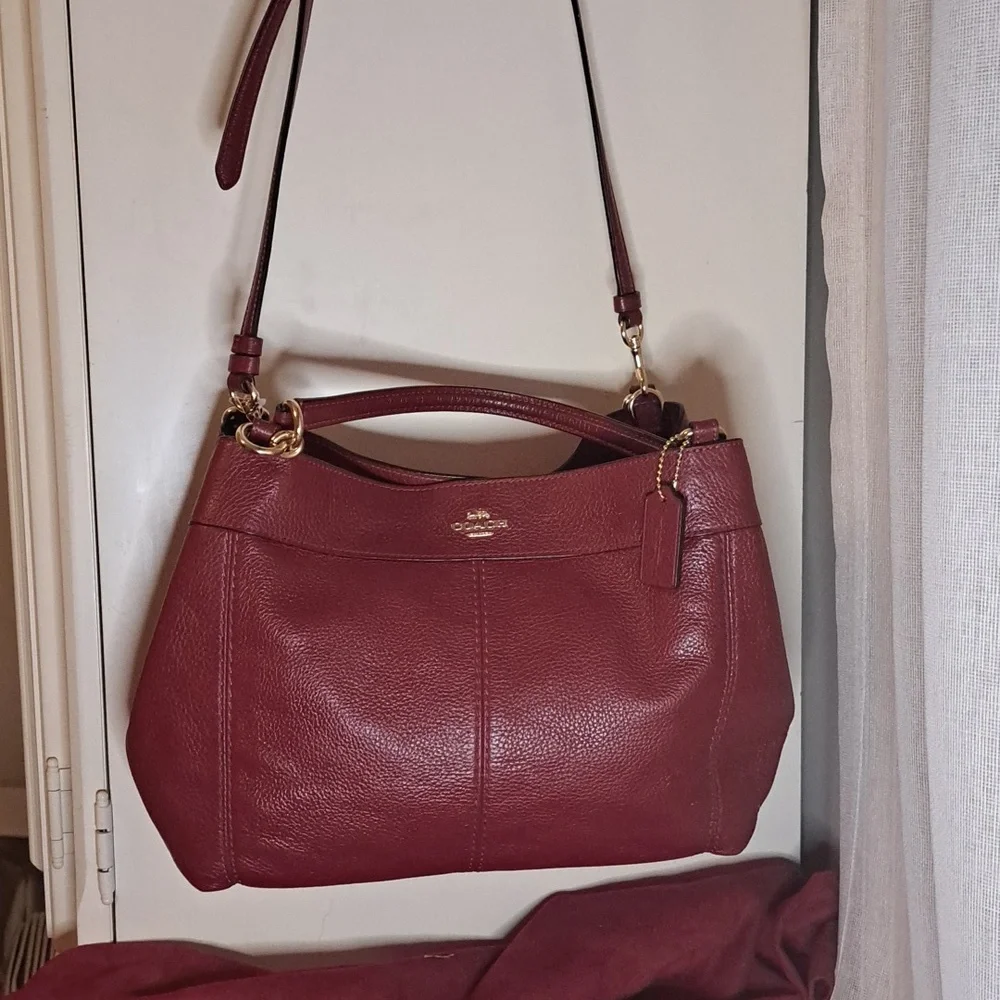 NEW Coach Lexy Pebble Soft Dark Red Leather Satchel Crossbody - Picture 4 of 9